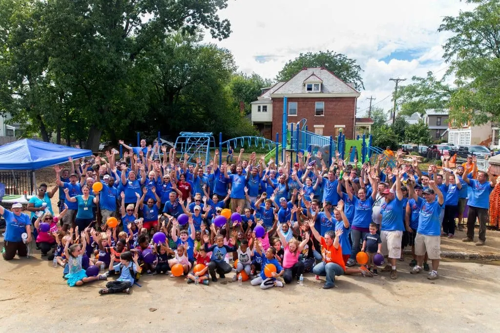 Volunteers celebrate following the #LetsPlayCincinnati event on Friday, September 9, 2016 in Cincinnati, OH. hosted by Let's Play, an initiative led by Dr. Pepper Snapple Group to provide kids with the tools, places and inspiration to make active play a daily priority.
