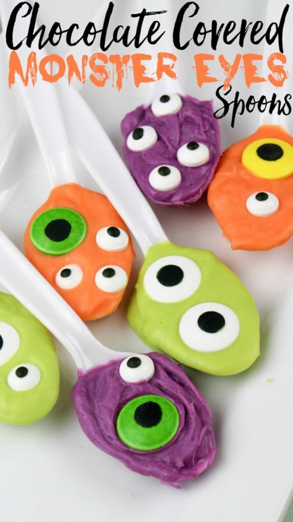 Chocolate Covered Monster Eyes Spoons for Halloween