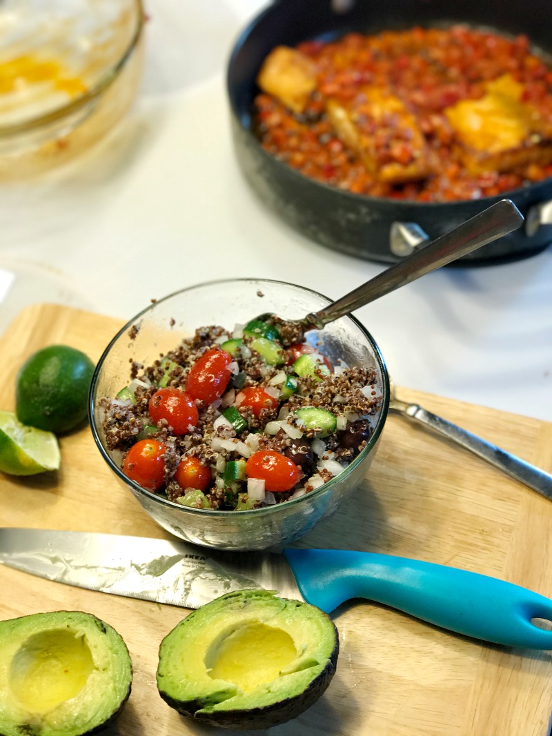 Quinoa salad with cucumbers kalamata olives tomatoes onion