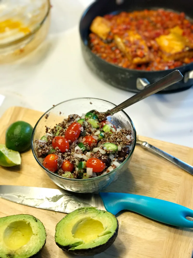 Quinoa salad with cucumbers kalamata olives tomatoes onion