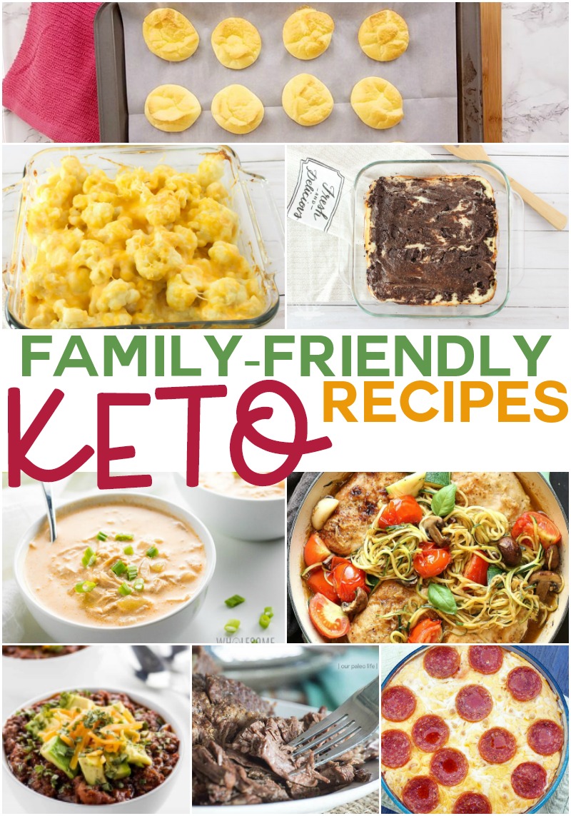 Photo collage of keto low carb friendly recipes for lunch dinner breakfast and dessert