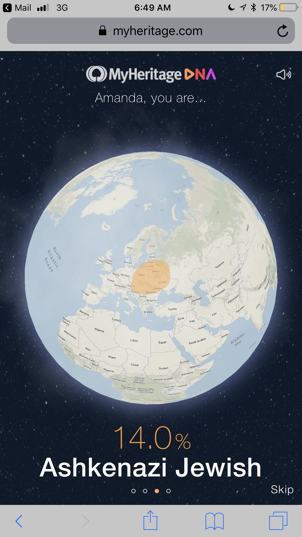 Screenshot of MyHeritage Ethnicity results