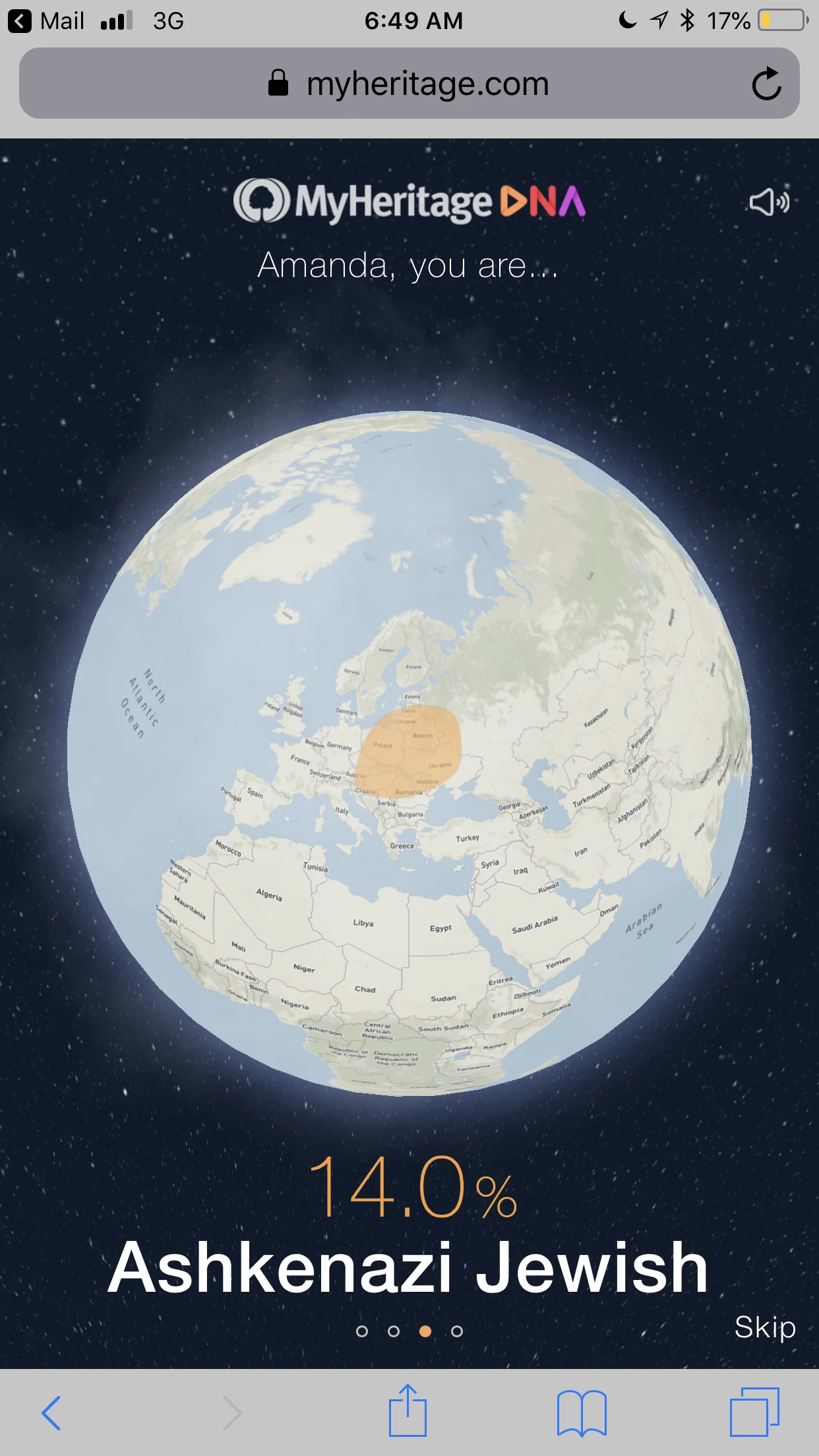Screenshot of MyHeritage Ethnicity results