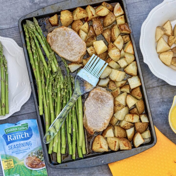 Sheet Pan Ranch Pork Chops, Potatoes, and Asparagus