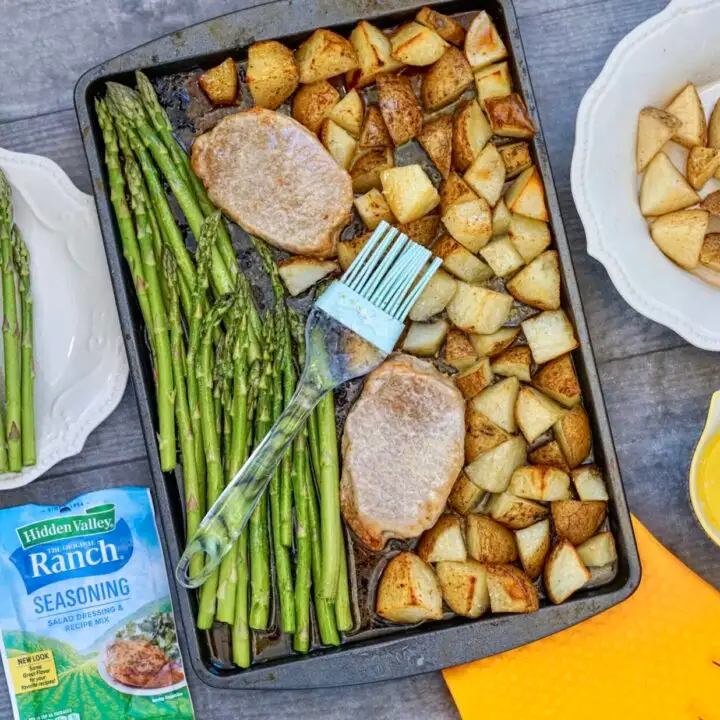 Sheet Pan Ranch Pork Chops, Potatoes, and Asparagus