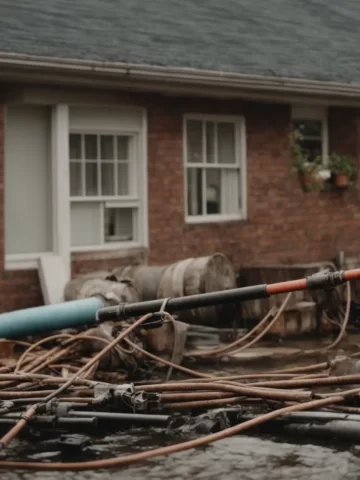 a plumber uses specialized equipment to clear a blocked house drainage pipe.